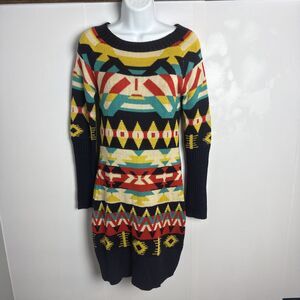Jessica Simpson Womens Sweater Dress Aztec Tribal Boho Dopamine Maximalist